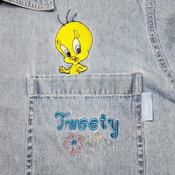 Looney Tunes Tweety Bird Jean Button-Up Shirt 2XL - Picture 4 of 6